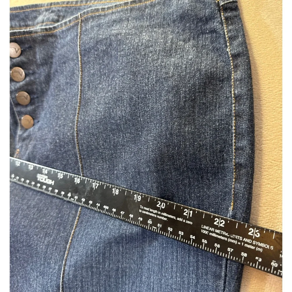 Venezia Womens Blue Denim Side Button Front Slit Flare Leg Jeans Plus Size 20